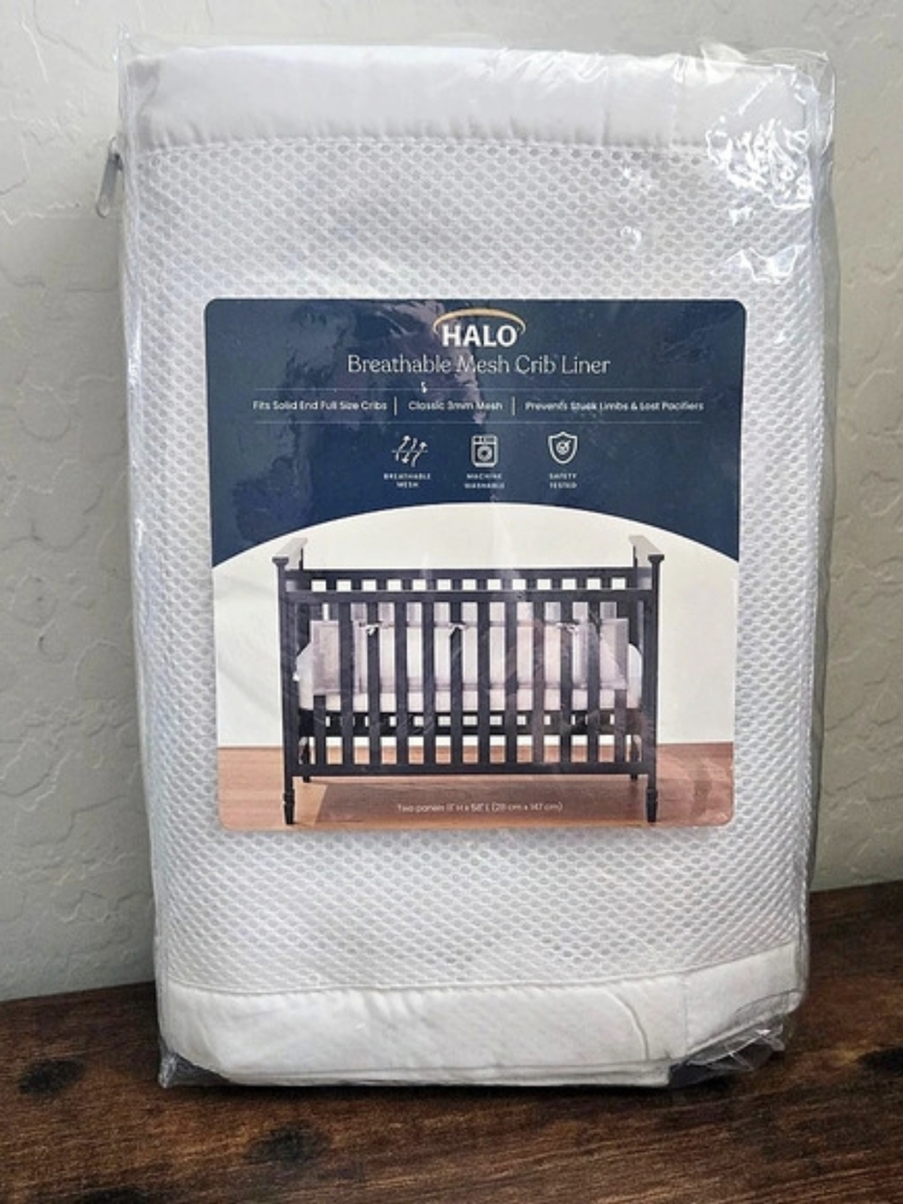 HALO Breathable Mesh Crib Liner - Fits Solid End Full Size Cribs - White NIP
